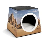 YJWANDL Lit pour animaux de compagnie avec capsule spatiale pour chats et petits chiens, lit portable à imprimé pyramide de l'Égypte antique pour petit animal domestique confortable et lavable en