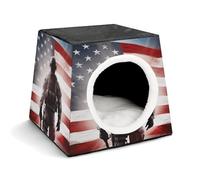 YJWANDL Lit pour animaux de compagnie avec capsule spatiale pour chats et petits chiens, motif drapeau américain, soldat, lit portable pour petit animal de compagnie, confortable et lavable en machine