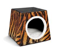 YJWANDL Lit pour animaux de compagnie avec capsule spatiale pour chats et petits chiens, motif tigre rayé imprimé portable pour petit animal de compagnie, lit confortable et lavable en machine