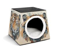 YJWANDL Lit pour animaux de compagnie capsule spatiale pour chats et petits chiens, année du tigre imprimé visage de tigre lit portable pour petit animal domestique lit confortable et lavable en