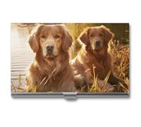 YJWANDL Porte-cartes de visite, deux Golden Retrievers - En aluminium - Imprimé - Étui pour cartes de qualité supérieure - Style, Style :