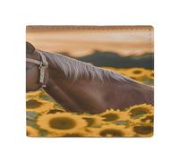 YJWANDL Portefeuille en cuir PU, portefeuille imprimé tournesol jaune cheval avec plusieurs fentes portefeuille à deux volets, portefeuille de voyage portefeuille moderne élégant portefeuille, style,