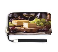 YJWANDL Portefeuille en cuir PU, vin blanc, fromage, gâteau, raisins, portefeuille long pour femme, pochette de poche, porte-cartes, style, 20 x 10,5 cm, moderne, Style :, 20.0*10.5cm, Moderne