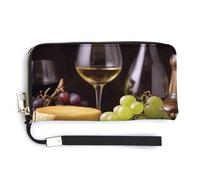 YJWANDL Portefeuille en cuir PU, vin blanc, fromage, gâteau, raisins, portefeuille long pour femme, pochette de poche, porte-cartes, style, 20 x 10,5 cm, moderne, Style :, 20.0*10.5cm, Moderne