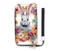 YJWANDL Portefeuille en cuir synthétique, imprimé aquarelle lapin et fleurs, portefeuille long pour femme, portefeuille d'embrayage de poche, porte-cartes, style, 20 x 10,5 cm, moderne, Style :,