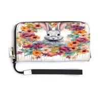 YJWANDL Portefeuille en cuir synthétique, imprimé aquarelle lapin et fleurs, portefeuille long pour femme, portefeuille d'embrayage de poche, porte-cartes, style, 20,0 x 10,5 cm, moderne, Style :,