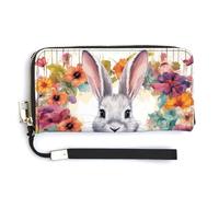 YJWANDL Portefeuille en cuir synthétique, imprimé aquarelle lapin et fleurs, portefeuille long pour femme, portefeuille d'embrayage de poche, porte-cartes, style, 20,0 x 10,5 cm, moderne, Style :,