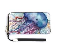 YJWANDL Portefeuille en cuir synthétique, imprimé méduses aquarelle, portefeuille long pour femme, portefeuille à main avec porte-cartes pour femme, style, 20 x 10,5 cm, moderne, Style :, 20.0*10.5cm,