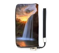 YJWANDL Portefeuille long en cuir PU, imprimé cascade au coucher du soleil pour femme, portefeuille à main avec porte-cartes pour femme, style, 20 x 10,5 cm, moderne, Style :, 20x10.5cm, Moderne