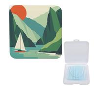 YJWANDO Boîte de rangement compacte pour masque, impression eau près des montagnes, boîte de masque portable légère et portable en polypropylène, idéale pour tous les types de masques, Boîte de