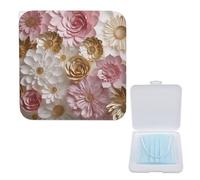YJWANDO Boîte de rangement compacte pour masque, imprimé fleurs blanches et dorées, boîte de masque portable légère et portable en polypropylène, idéale pour tous les types de masques, Boîte de