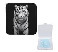 YJWANDO Boîte de rangement compacte pour masque, imprimé tigre noir et blanc, boîte de masque portable légère et portable en polypropylène, idéale pour tous les types de masques, Boîte de rangement