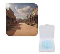 YJWANDO Boîte de rangement compacte pour masque, motif Old Wild West Cowboy Town, boîte de masque portable légère et portable en polypropylène, idéale pour tous les types de masques, Boîte de