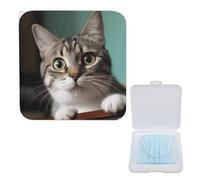 YJWANDO Boîte de rangement compacte pour masque, une boîte de masque portable à imprimé chat curieux, légère et portable, support de masque en polypropylène, idéale pour tous les types de masques,