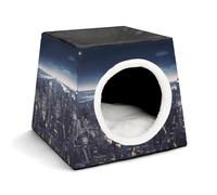 YJWANDO Capsule Pet Nest, lit pour animal domestique motif capsule confortable imprimé ville lit pour animal domestique petit lit idéal pour petits chats et chiens