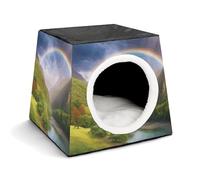 YJWANDO Capsule Pet Nest, Mountain Valley avec impression arc-en-ciel confortable motif capsule espace lit pour animal domestique petit lit pour animaux de compagnie idéal pour les petits chats et