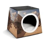 YJWANDO Capsule Pet Nest, Old Wild West Cowboy Town Print Cozy Space Capsule Lit pour animal domestique Petit lit pour animal domestique Idéal pour les petits chats et chiens