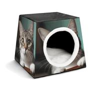 YJWANDO Capsule Pet Nest, un chat curieux imprimé confortable motif capsule lit pour animal domestique lit pour petit animal de compagnie lit idéal pour les petits chats et chiens