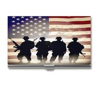 YJWANDO Porte-cartes de visite, étui en métal imprimé américain des forces armées, porte-cartes léger en aluminium, Style :