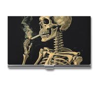 YJWANDO Porte-cartes de visite, un squelette avec imprimé cigarette brûlante, étui en métal léger pour cartes, étui de poche en aluminium, style, Style :