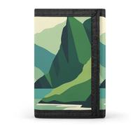 YJWANDO Portefeuille à trois volets, portefeuille imprimé eau près des montagnes avec plusieurs fentes portefeuille élégant portefeuille pratique portefeuille durable portefeuille moderne, style,