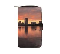 YJWANDO Portefeuille en cuir PU, portefeuille imprimé Boston Charles River City Skyline Sunset avec plusieurs fentes portefeuille élégant portefeuille pratique durable portefeuille moderne, style,