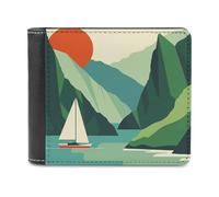 YJWANDO Portefeuille en cuir PU, portefeuille imprimé eau près des montagnes avec plusieurs fentes portefeuille élégant portefeuille pratique portefeuille durable portefeuille moderne, style, taille