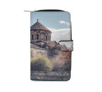 YJWANDO Portefeuille en cuir PU, portefeuille imprimé église arménienne avec plusieurs fentes portefeuille élégant portefeuille pratique durable portefeuille moderne, style, 19,7 x 11 x 3,5 cm,