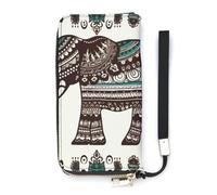 YJWANDO Portefeuille en cuir synthétique, motif éléphant bohème imprimé moderne pour femme, portefeuille long pour femme, portefeuille, style portefeuille, 20 x 10,5 cm, moderne, Style :, 20x10.5cm,