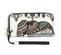 YJWANDO Portefeuille en cuir synthétique, motif éléphant bohème imprimé, portefeuille moderne pour femme, portefeuille long pour femme, portefeuille, style portefeuille, 20 x 10,5 cm, moderne, Style
