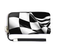 YJWANDO Portefeuille en cuir synthétique, noir et blanc, formule à carreaux, motif imprimé drapeaux modernes pour femmes, portefeuille long pour femme, portefeuille, portefeuille, style, 20 x 10,5 cm,