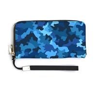 YJWANDO Portefeuille long en cuir synthétique, imprimé camouflage bleu, portefeuille long pour femme, style portefeuille, 20 x 10,5 cm, moderne, Style :, 20.0*10.5cm, Moderne