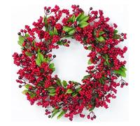 YJXKTAU Couronne de Baies Rouges de Noël for Porte d'entrée extérieure Couronne de Baies de Houx artificielles Faites à la Main de Noël Décoration Murale d'hiver for la Maison(Green Leaves)