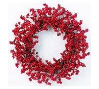 YJXKTAU Couronne de Baies Rouges de Noël for Porte d'entrée extérieure Couronne de Baies de Houx artificielles Faites à la Main de Noël Décoration Murale d'hiver for la Maison(Red)