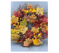 YJXKTAU Couronne de Fleurs de Citrouille à Suspendre à Une Porte, décoration de Noël, Automne, Halloween, Feuille d'érable colorée, décoration de Maison, Guirlande de Simulation, Ornement