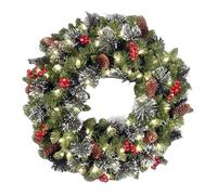 YJXKTAU Couronne de Noël D30/40 cm, Fausses Aiguilles de pin, Pommes de pin, Baies Rouges, guirlandes en rotin, décorations for la Maison, Nouvel an(40cm)