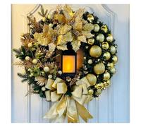 YJXKTAU Couronne de Noël for Porte d'entrée, décoration Murale, fenêtre, Rouge et Or, Guirlande(35cm Gold Flowers)