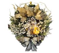 YJXKTAU Couronne de Noël for Porte d'entrée, décoration Murale, fenêtre, Rouge et Or, Guirlande(40cm Jesus)