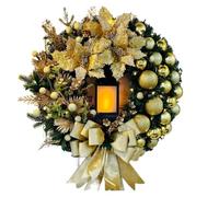 YJXKTAU Couronne de Noël for Porte d'entrée, décoration Murale, fenêtre, Rouge et Or, Guirlande(45cm Gold Flowers)