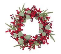 YJXKTAU Couronnes de décoration Noël for Porte d'entrée, Couronne pin à Baies Rouges en Feuilles cyprès Faites la Main, Murale fenêtre(Berry Eucaly)