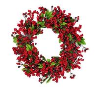 YJXKTAU Couronnes de décoration Noël for Porte d'entrée, Couronne pin à Baies Rouges en Feuilles cyprès Faites la Main, Murale fenêtre(Berry with Leaf)