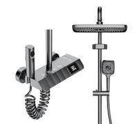 YJYAJIE Colonne De Douche Avec Mitigeur, Design Piano Key, Pomme De Douche 30x20cm, Affichage Digital Led, Hauteur Ajustable, Multifonctionnel Pour Le Confort De La Salle De Bain.