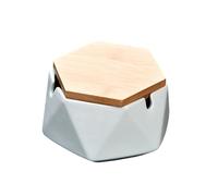 YJYJY Cendrier de Table géométrique en céramique avec Couvercle en Bois pour Cigarettes, Coupe-Vent, pour Une Utilisation intérieure et extérieure.