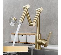 YJYJY Robinet de Cuisine en Laiton à Double Articulation, monté sur Plage, avec Bras pivotant et Triple Joint, Finition brossée, Extensible et Pliable, 2 Fonctions