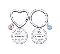 YJYJZX 2 Cadeau Parrain et Marraine Porte-clés,Cadeau Parrain Marraine Bapteme,Cadeaux Parrain Marraine Demande Annonce Naissance Baptême Communion Surprise Noël (2)