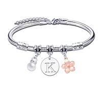 YJYJZX Bracelet Lettre Cadeau Femme Fille Initiale A-Z Argent Bijoux Cadeaux Inspiré Noël Anniversaire Pour Meilleur Amis Bracelet lettre initiale pendentif (K)