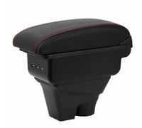 YJYWZH Accoudoir Central pour Citroën C3 2017-2023 avec 3 ports USB | 2 USB+1 USB-C,Double rangement,Accoudoir pour console centrale,Dessus coulissant,Cuir PU,Noir avec coutures blanches