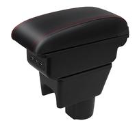 YJYWZH Accoudoir Central pour Dacia Duster I 2010-2015 avec 3 ports USB | 2 USB+1 USB-C,Double rangement,Accoudoir pour console centrale,Dessus coulissant,Cuir PU,Noir avec coutures rouges
