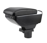 YJYWZH Accoudoir pour Mini Cooper Coupe Aspect carbone avec USB | 6 USB + 1 USB-C,Porte-gobelet,Double rangement,Dessus coulissant,Installation facile,Aspect carbone Noir coutures