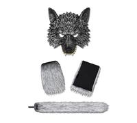 YJZQ 3PCS Masque de loup-garou ensemble de Moufle et Queue Kit Costume de loup Demi-masque Serre-tête Gants de Pattes pour Vampire Mascarade